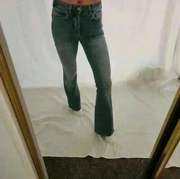 Anthropologie High Waist Flare Jeans Straight Leg size 25 Medium Dark Wash - Picture 8 of 13